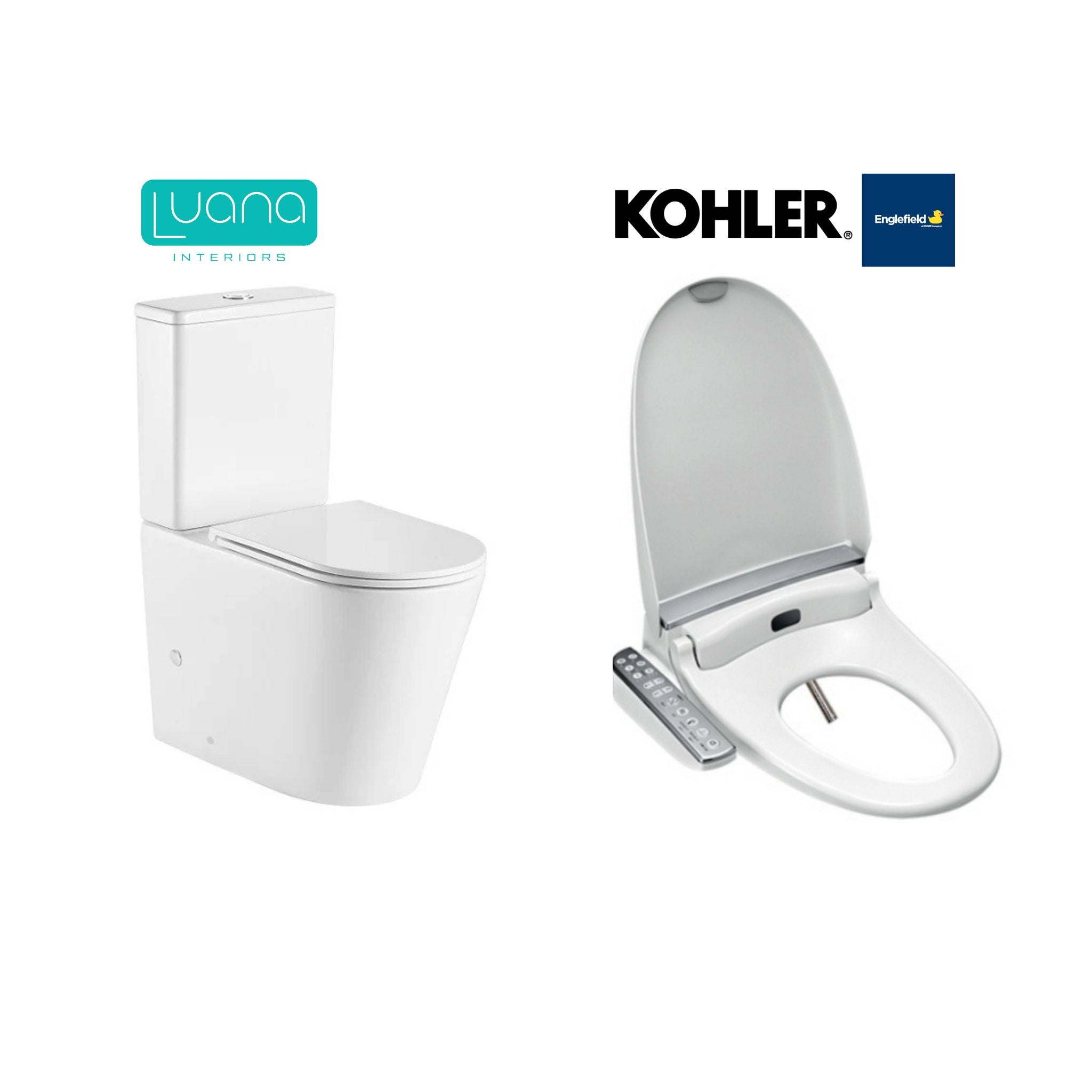 KOHLER X ENGLEFIELD ELECTRONIC BIDET SEAT WITH LUANA BTW TORNADO RIMLESS TOILET SUITE