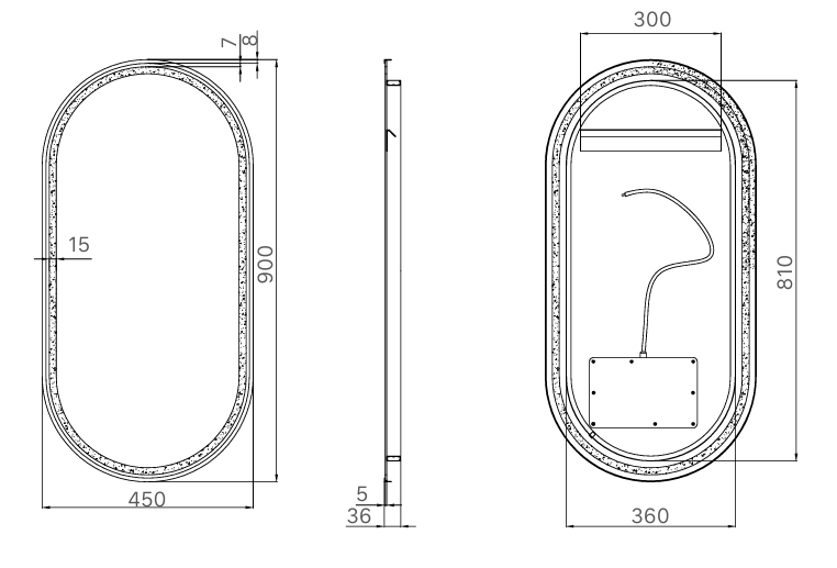 Luana interiors - LED MONTEGO OVAL EDGE MIRROR 450*900mm