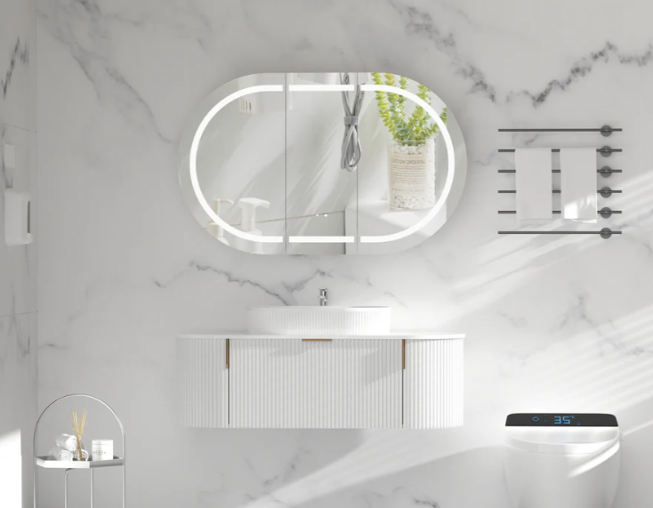 Carysil Mystic LED Shaving Cabinet — 1200×750mm (Matte White, Oval Mirror)