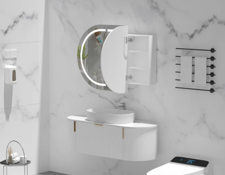 Carysil Mystic LED Shaving Cabinet — 1200×750mm (Matte White, Oval Mirror)