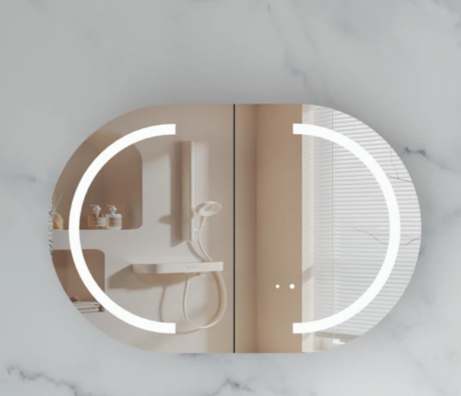 Carysil Mystic LED Shaving Cabinet — 900×600mm (Matte White, Oval Mirror)