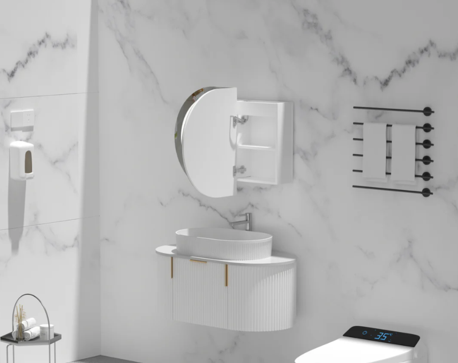 Carysil Mystic LED Shaving Cabinet — 900×600mm (Matte White, Oval Mirror)