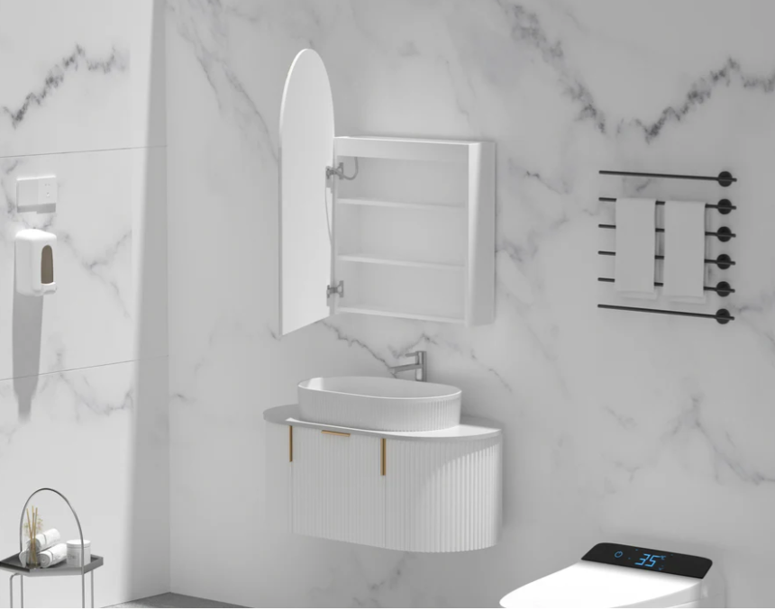 Carysil Imperial LED Shaving Cabinet — 450×900mm (Matte White, Arch Mirror)
