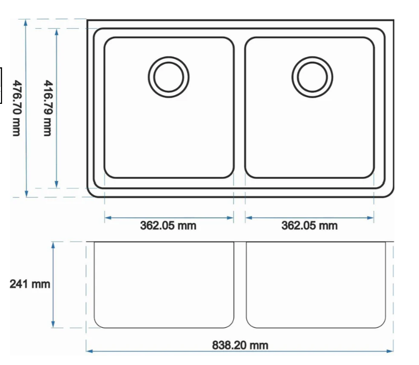 Granite Undermount Double Bowl Sink – 838 × 476 × 241 mm
