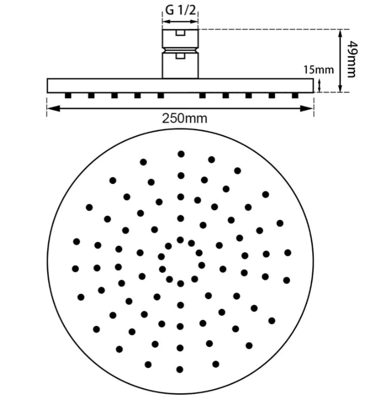Round 250mm - Solid Brass Rainfall Shower Head