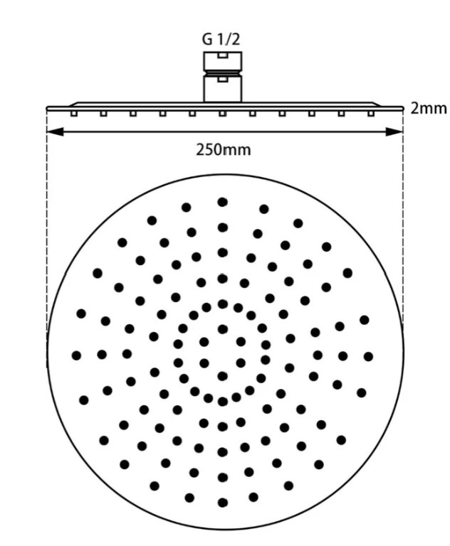 Super-Slim Round Rainfall Shower Head 250mm