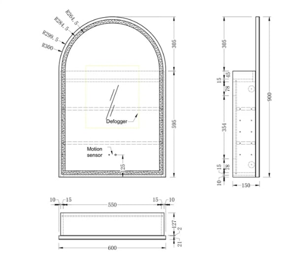 Carysil Imperial LED Shaving Cabinet — 450×900mm (Matte White, Arch Mirror)