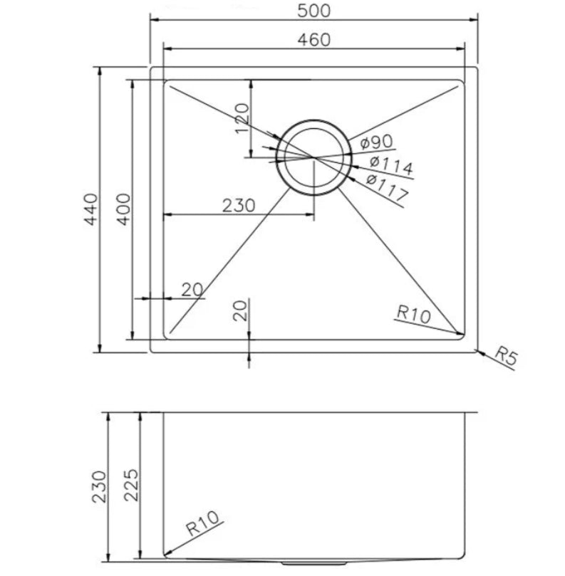 500*440*230mm Hand-made Single Bowl Kitchen Sink(Round Edges)