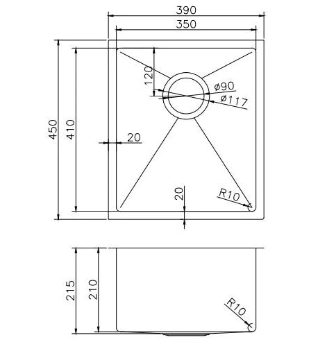 390x450x215mm 1.2mm Handmade Top/Undermount Single Bowl Kitchen Sink