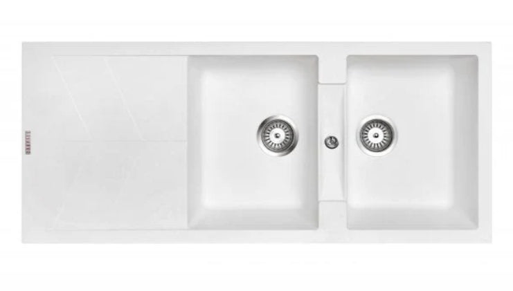 1160 x 500 x 210mm Carysil Jazz D200 Double Bowl Drainer Board Granite Kitchen Sink Top/Flush/Under Mount