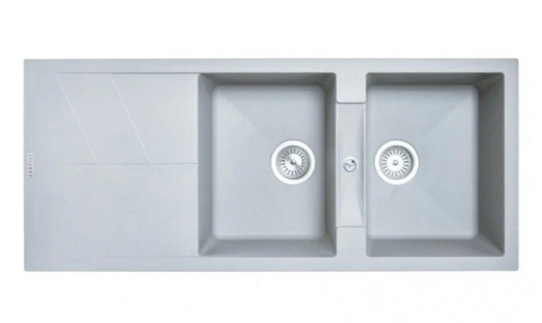 1160 x 500 x 210mm Carysil Jazz D200 Double Bowl Drainer Board Granite Kitchen Sink Top/Flush/Under Mount