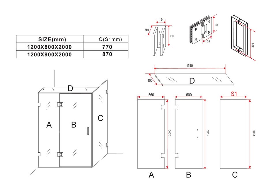 Fully Frameless Pivot Corner Shower Screen