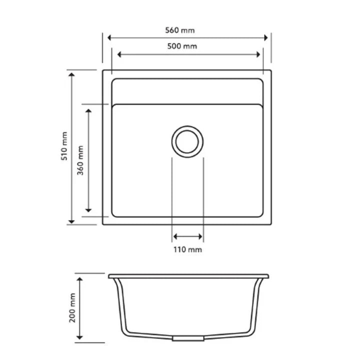 Carysil Waltz 560 Granite Sink – 560 x 510 x 200mm
