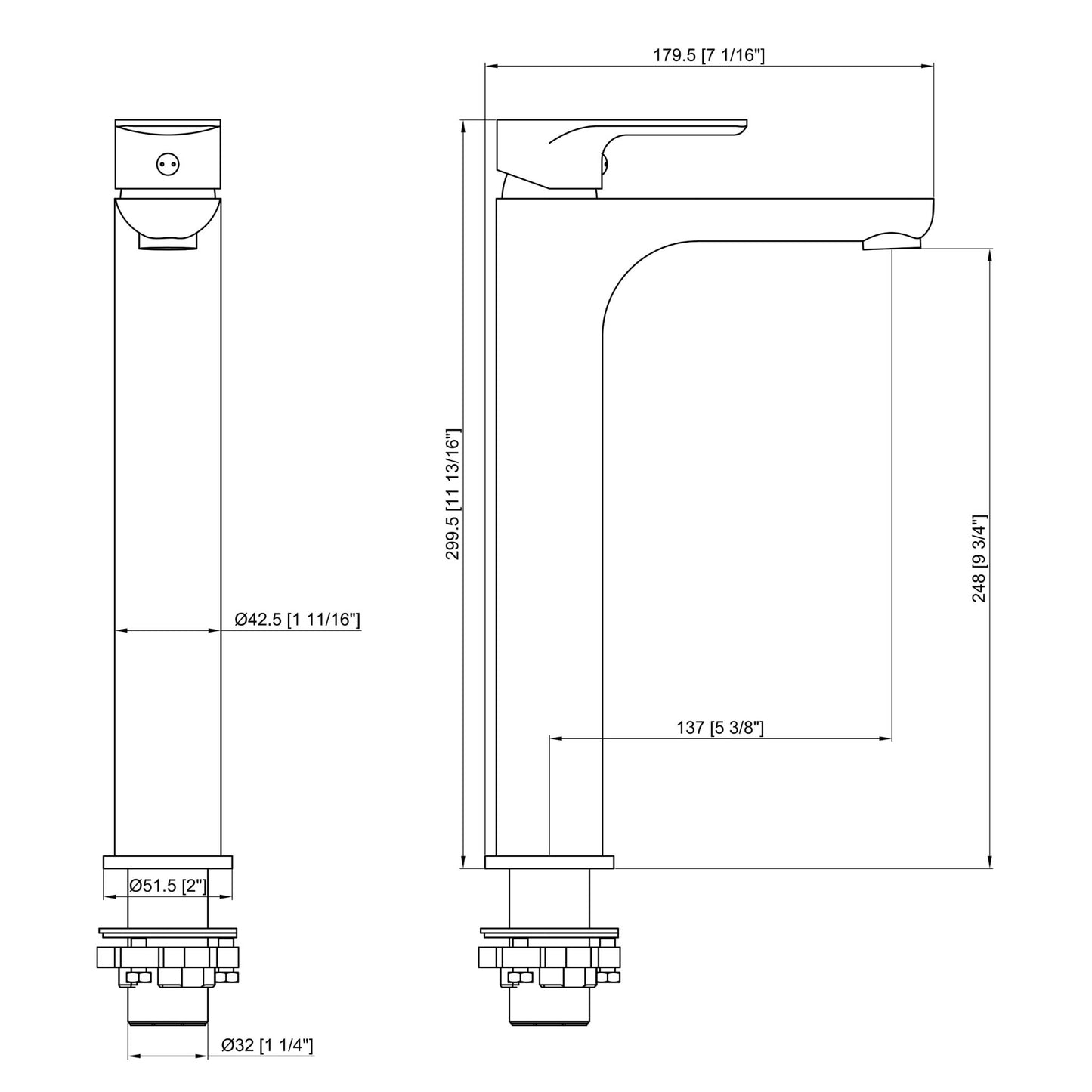 Luana Interiors - Deck Mount Basin Mixer in 3 Selectable Colors (Tall)