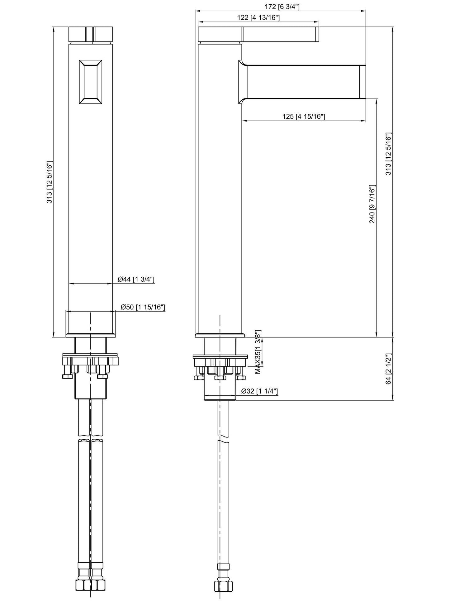 Luana Interiors - Deck Mount Basin Mixer in 3 Selectable Colors (Tall)