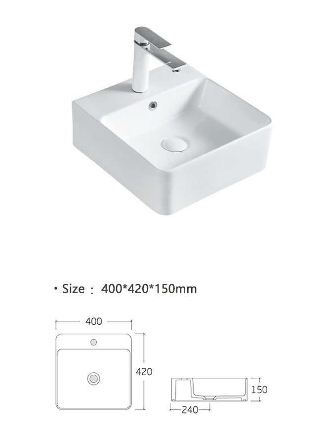 Luana Interiors - Counter Top Basin with One Tap Hole (400mm*420mm*150mm)