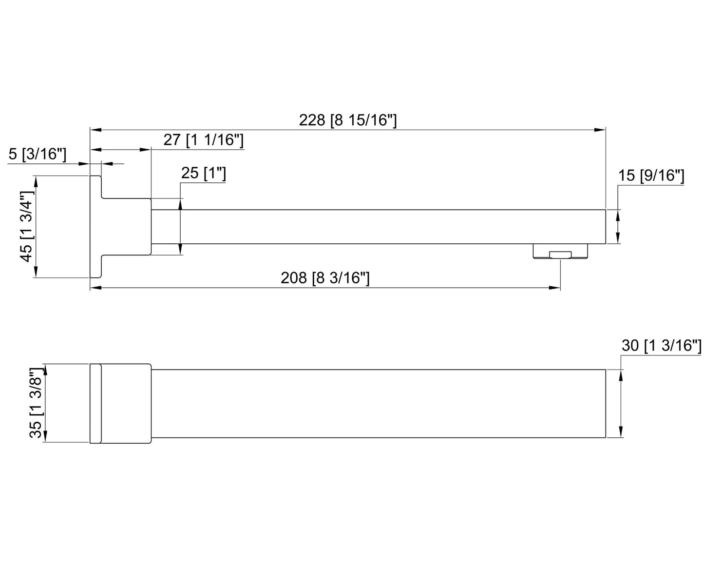 Luana Interiors -Square Bath Spout in 3 Selectable Colors