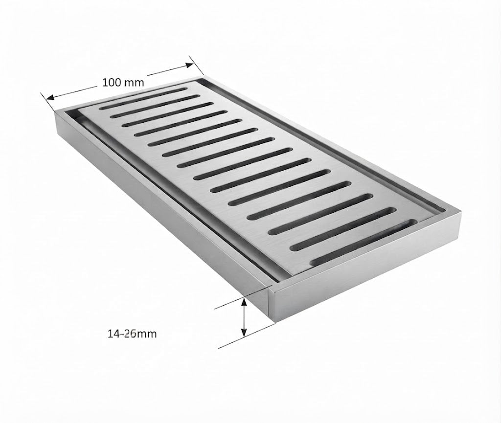 Muses Custom Cut Triple Anodised Aluminium Floor Grate & Drain (100mm Width)