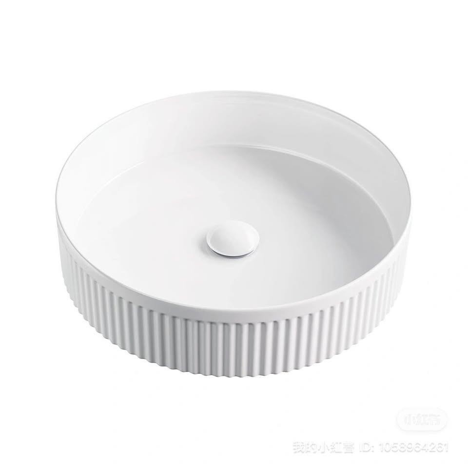 Fluted ceramic counter top basin 360x360x120mm