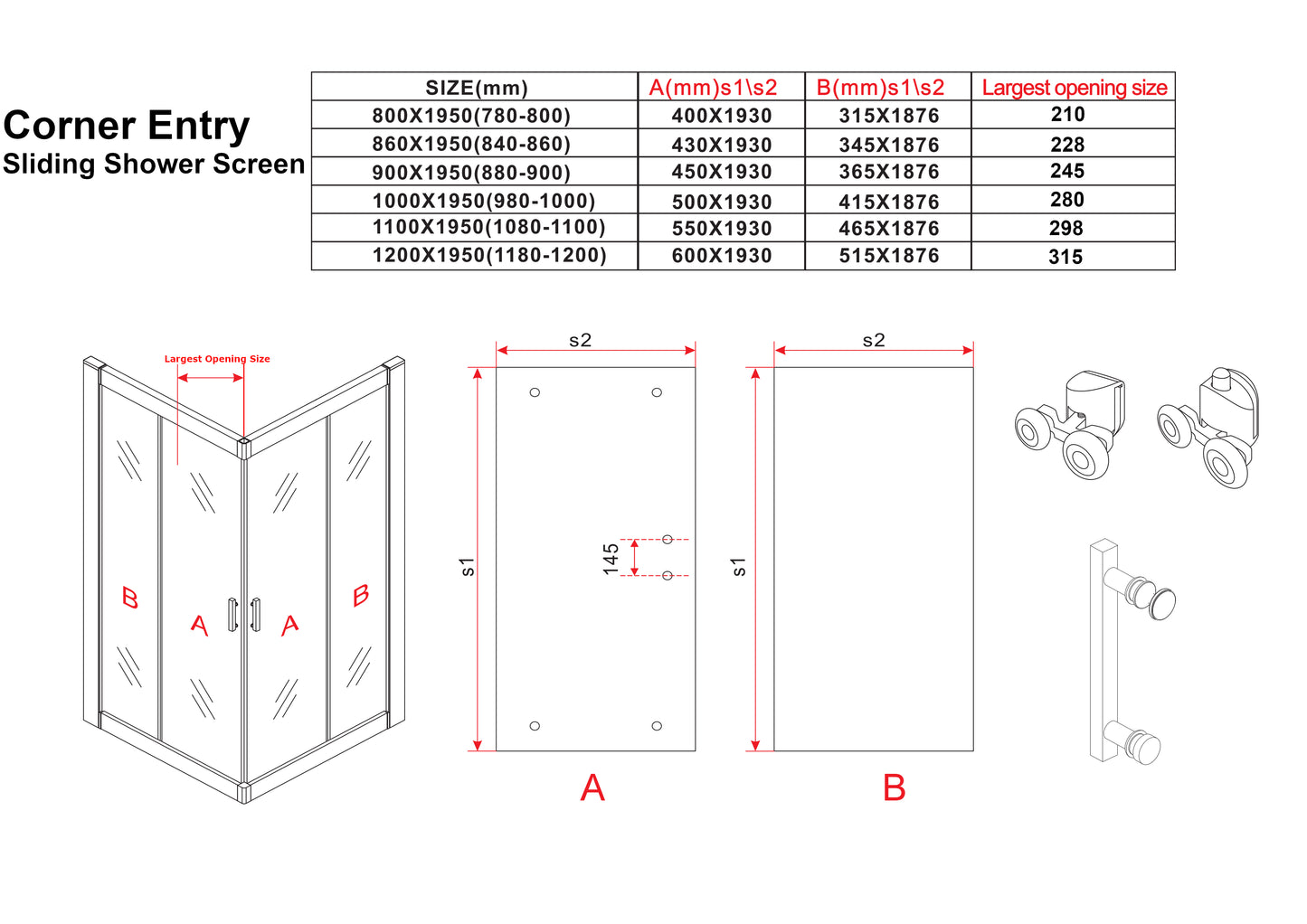 Corner Entry Sliding Shower Screen
