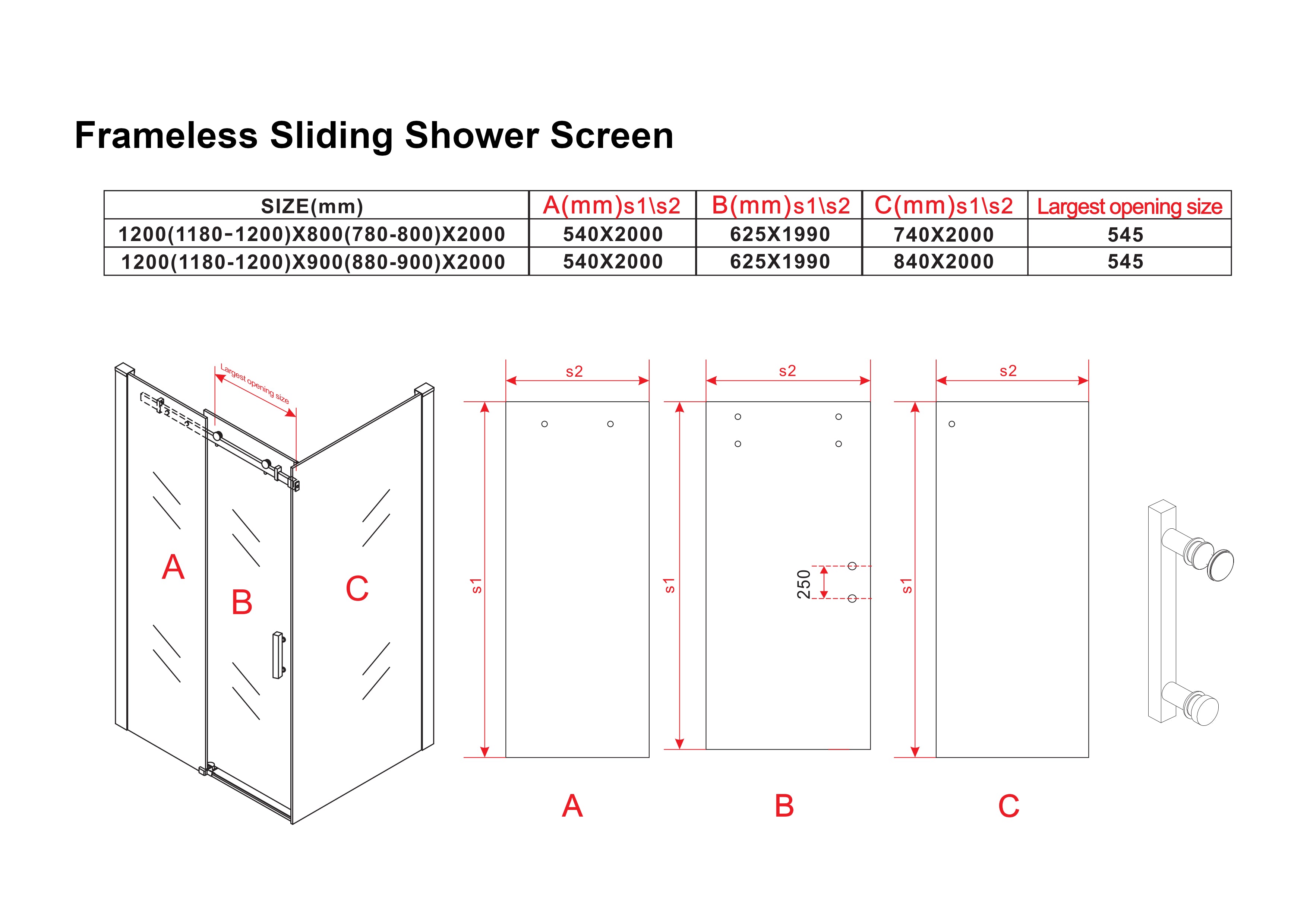 Frameless Sliding Corner Shower Screen