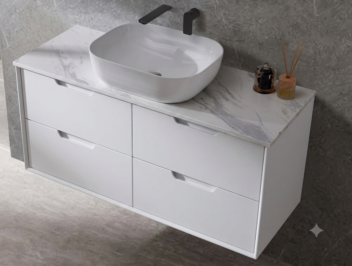 Mina Wall Hung Vanity Cabinet with Ceramic or Flat Stone Top