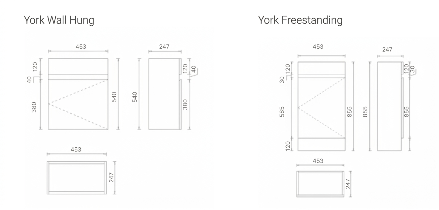 York Bathroom Vanity Collection | Wall Hung & Freestanding