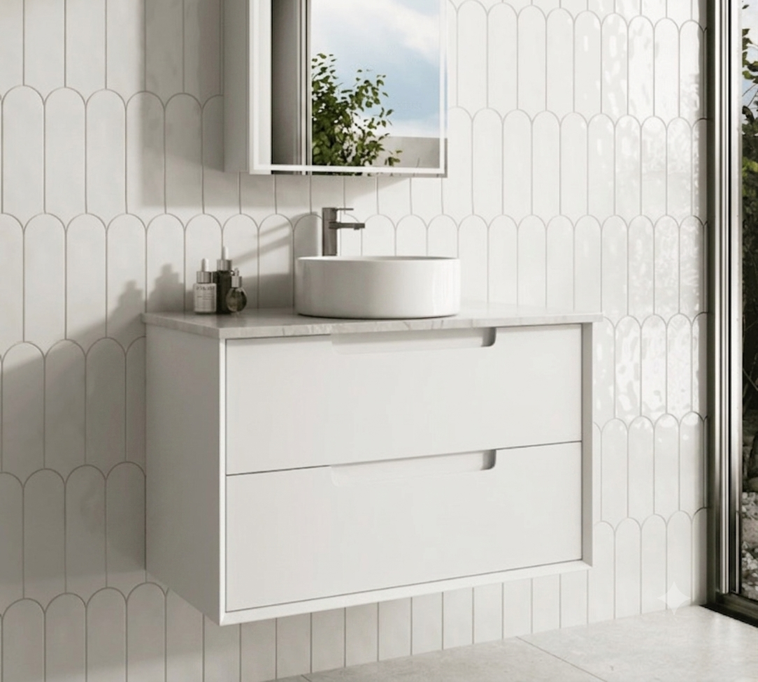Mina Wall Hung Vanity Cabinet with Ceramic or Flat Stone Top