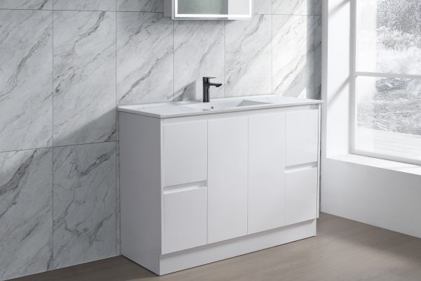 Floor Standing Minimalist Two Pack Vanity with Ceramic Top