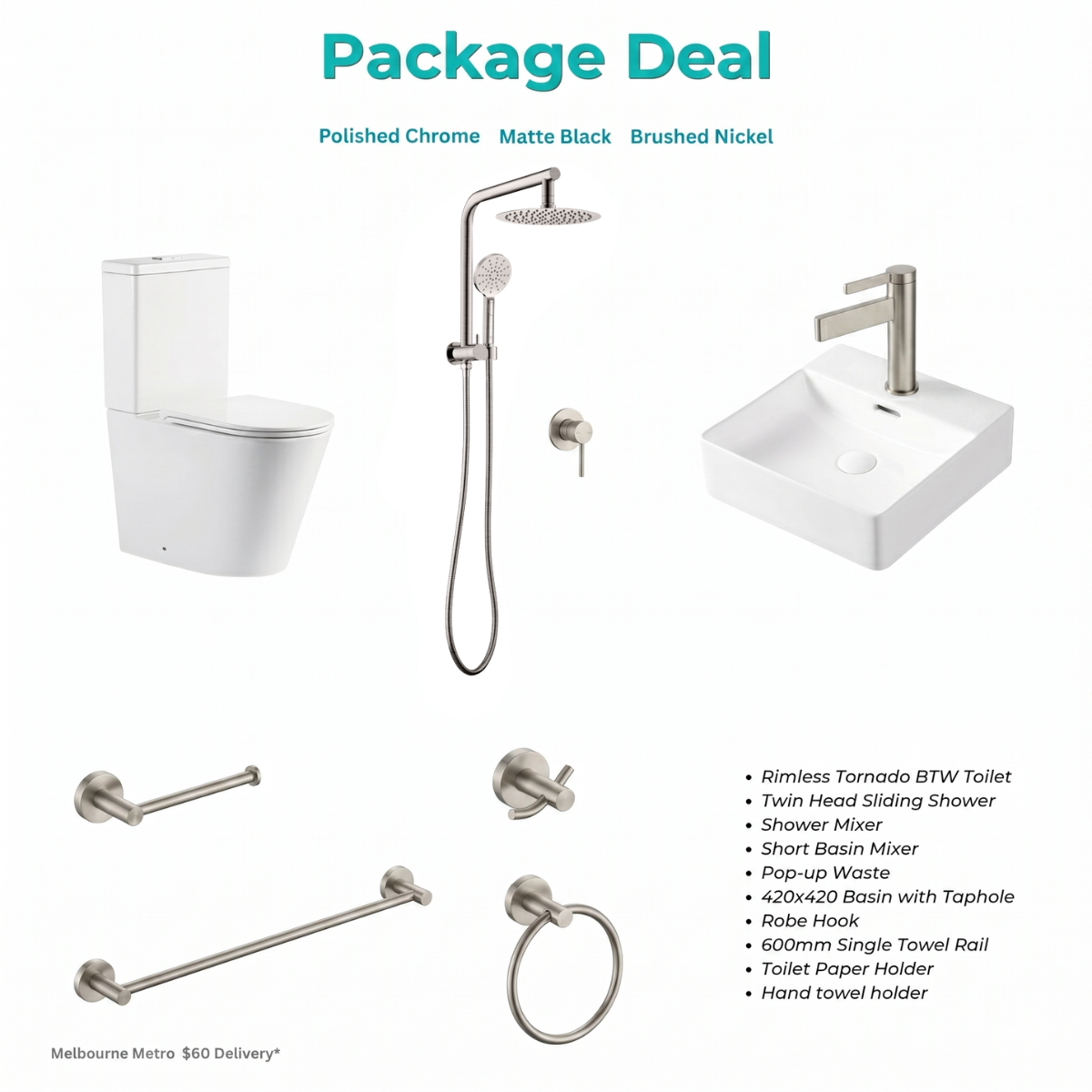 Bathroom Toilet Basin Mixer Showering Accessories Package Deal (3 Colour)
