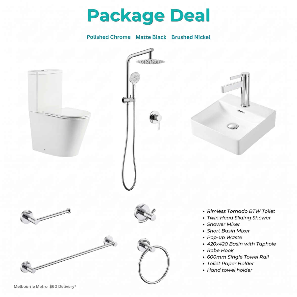 Bathroom Toilet Basin Mixer Showering Accessories Package Deal (3 Colour)