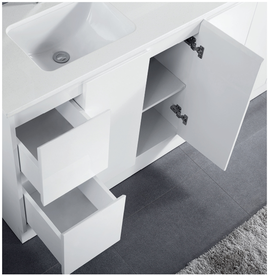 Floor Standing Minimalist Two Pack Vanity with Ceramic Top