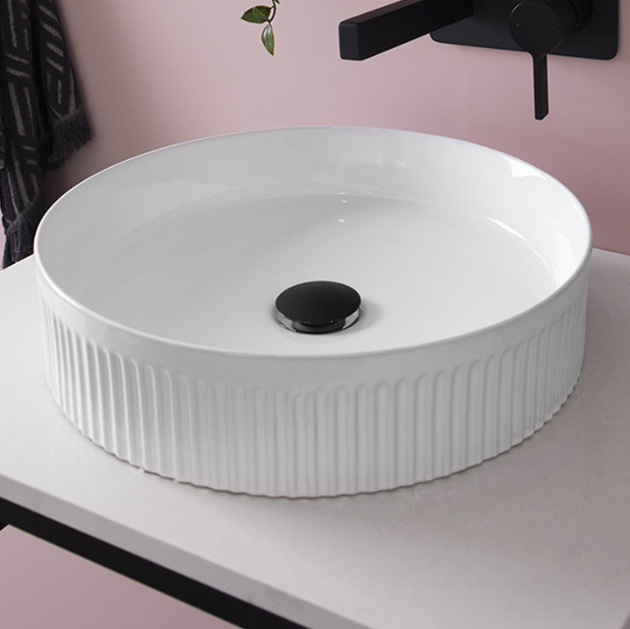 Fluted ceramic counter top basin 360x360x120mm