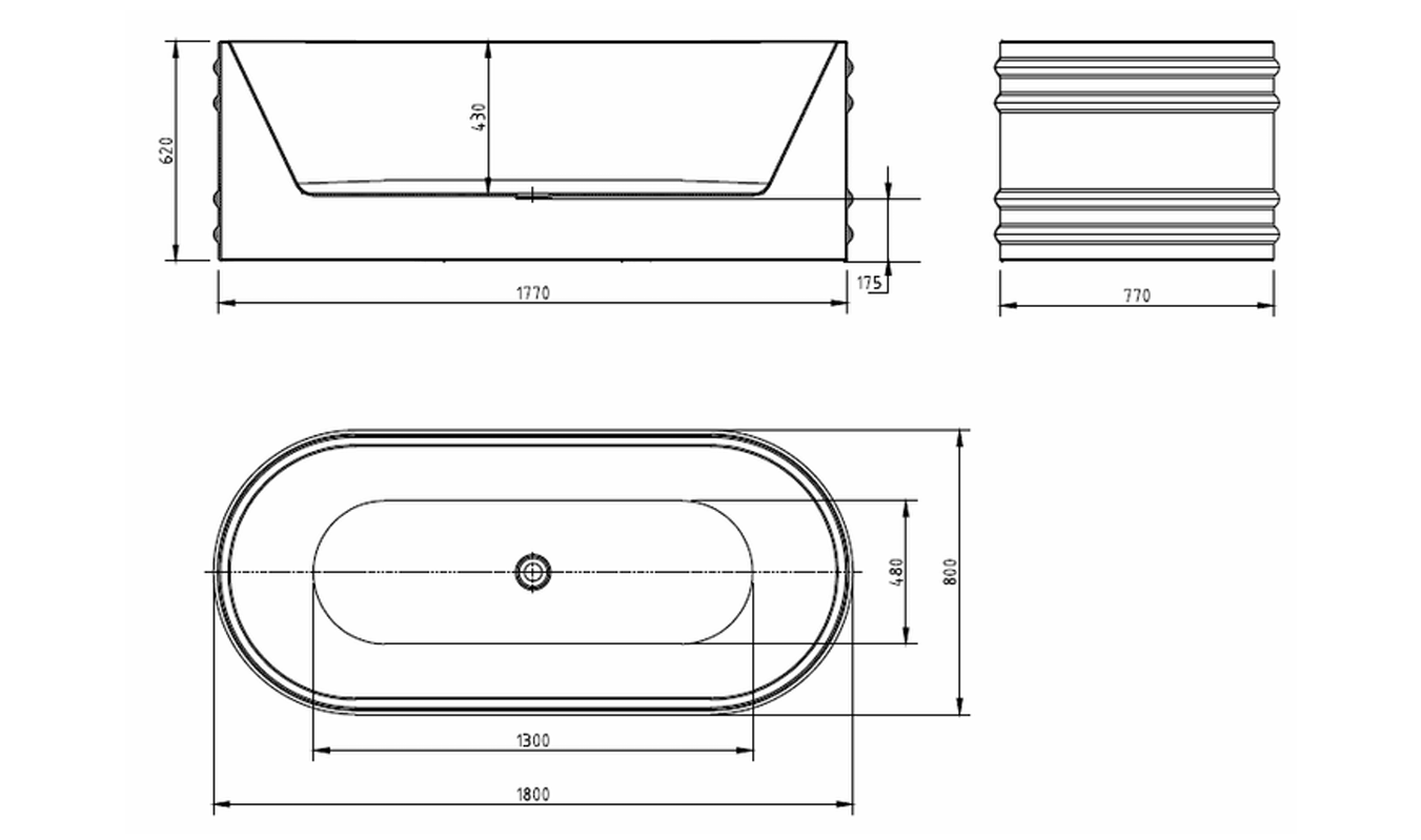 Freestanding Bath       Eterno Collection — Matte White 1800mm