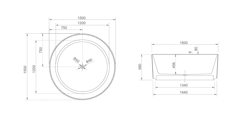 Arcadia Freestanding Round Bathtub — 1500mm