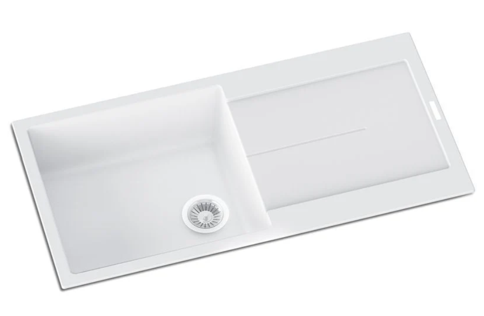 1000 x 500 x 200mm Carysil Enigma D100L Single Bowl With Drainer Board Granite Kitchen Sink Top Mount