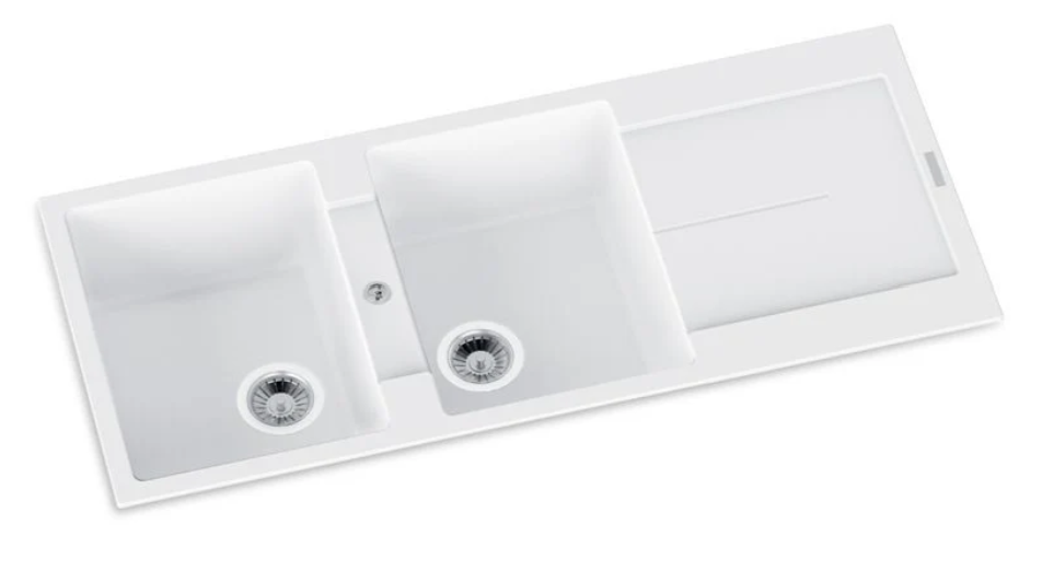 1160 x 500 x 200mm Carysil Enigma D200 Double Bowl with Drainer Board Granite Kitchen Sink Top Mount