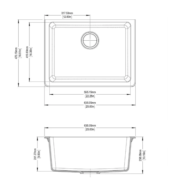 Granite Undermount Single Bowl Sink – 635 × 470 × 241 mm