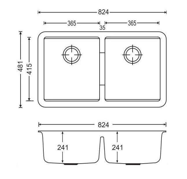 Carysil 824 × 481 × 241 mm Granite Double Bowl Undermount Sink