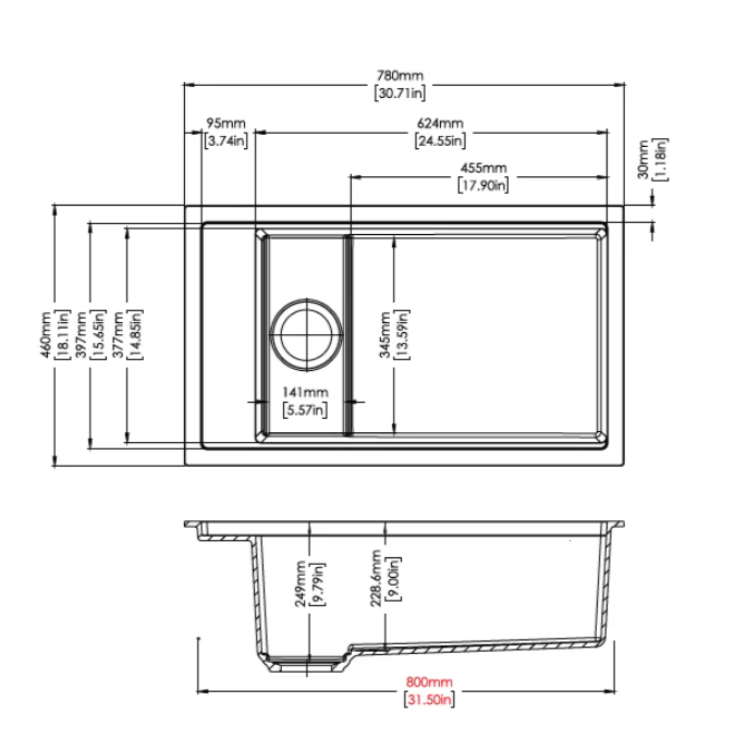 Carysil Harmony Single Bowl Granite Kitchen Sink 780×460×250mm