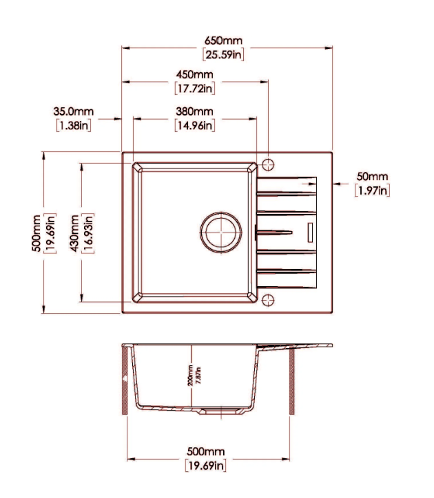 Carysil City Single Bowl with Drainer Granite Kitchen Sink – 650 × 500 mm