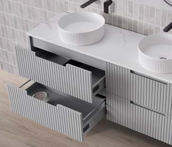 Elena Collection – Fluted Wall Hung Vanity with Stone Top