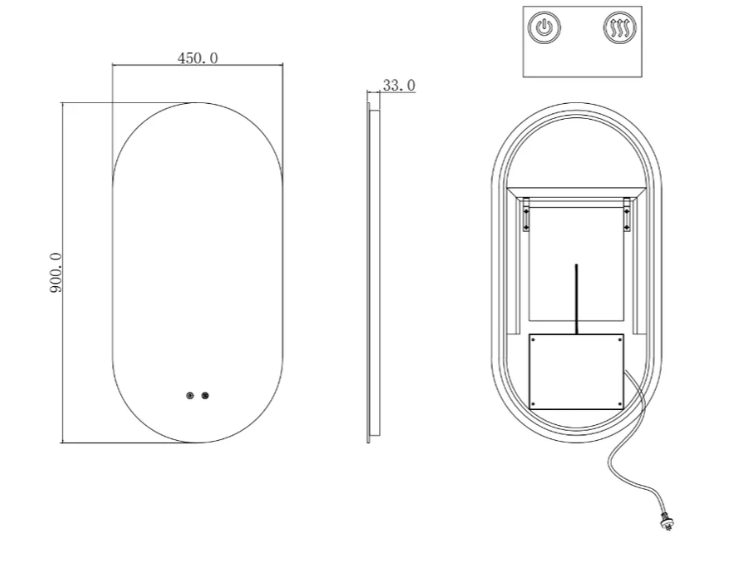 Oval Backlit LED Mirror — 450×900 mm