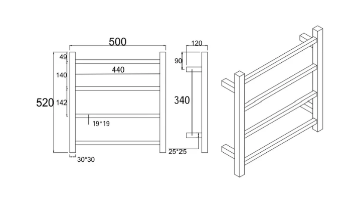 Square 4-Bar Electric Heated Towel Rail