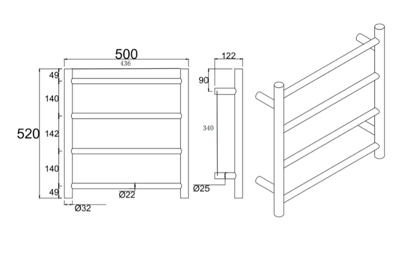 Round 4-Bar Electric Heated Towel Rail