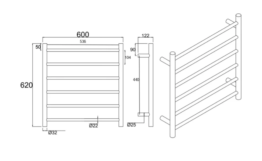 Round 6-Bar Electric Heated Towel Rail