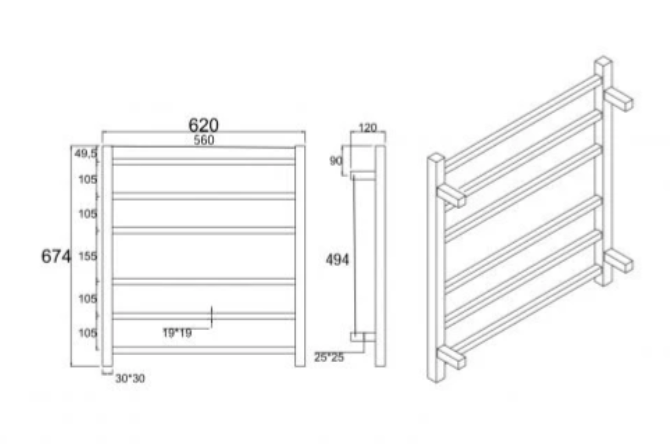 Square 6-Bar Electric Heated Towel Rail