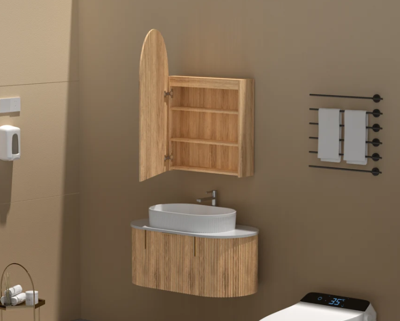 CARYSIL Imperial 600 x900mm WALNUT Arch Shaving Cabinet