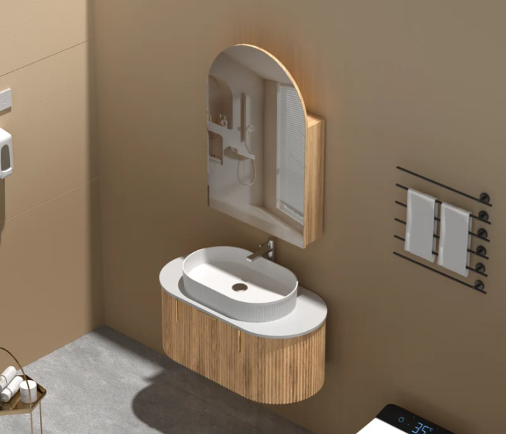 CARYSIL Imperial 600 x900mm WALNUT Arch Shaving Cabinet