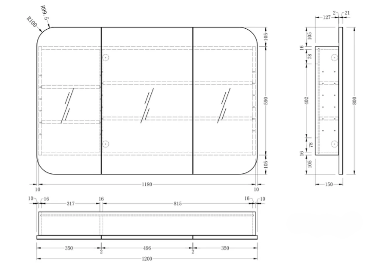 CARYSIL 1200x800mm Grand Matte White Shaving Cabinet